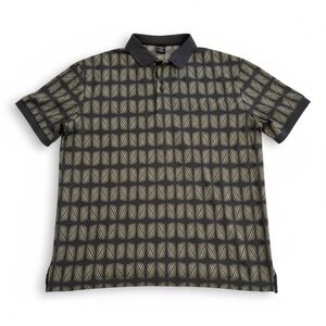 Express Black Polo with Gold Geometric Pattern